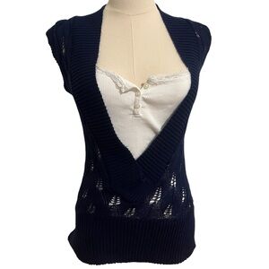 Vintage Charlotte Russe Navy Blue Open Knit Cardigan